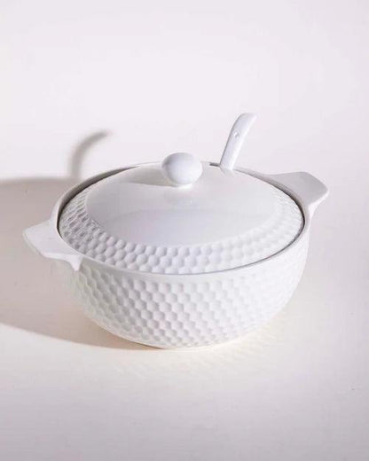 All White Dimple Serving Bowl with Spoon