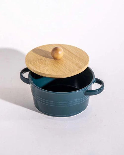 Enameled Buffet Casserole with Wood Lid, Green - Small