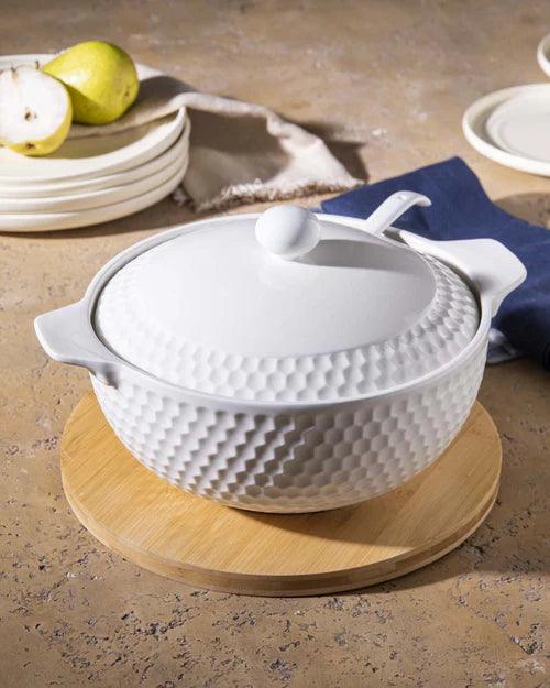All White Dimple Serving Bowl with Spoon