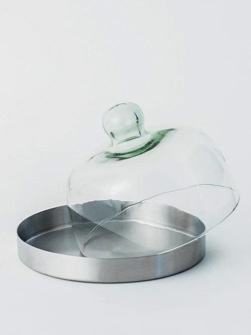 Silver Stainless Steel Cake Plate with Glass Dome