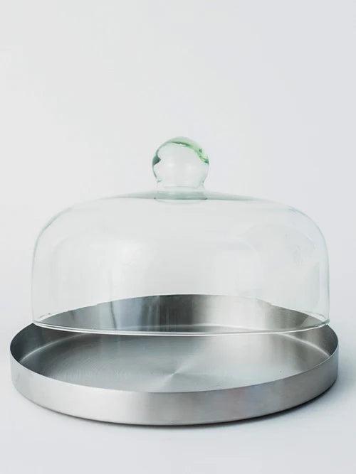 Silver Stainless Steel Cake Plate with Glass Dome