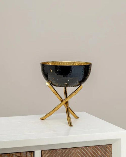 Bamboo Stand Golden Brass Bowl - 10"