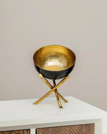 Bamboo Stand Golden Brass Bowl - 10"