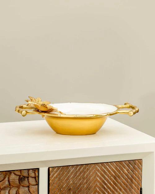 Bamboo Flower Brass Serving Bowl
