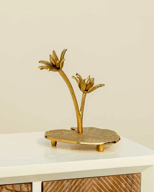 Exquisite Decorative Lotus Flower with Leaf Stand - 11"