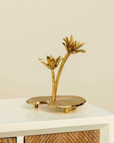 Exquisite Decorative Lotus Flower with Leaf Stand - 11"