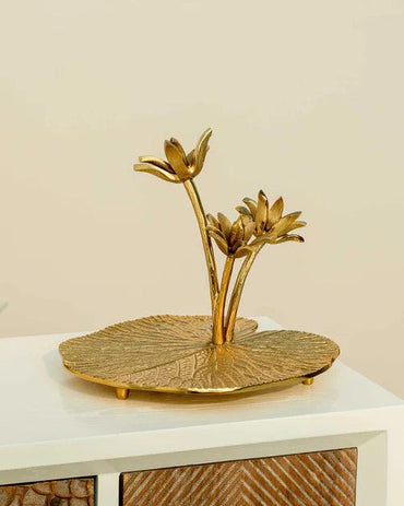 Exquisite Decorative Lotus Flower with Leaf Stand 12"