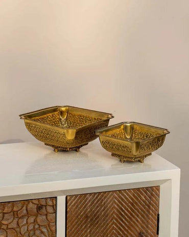 Super Embossed Brass Square Bowl - Large - 8"