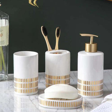 Gold Stripes 4-Piece Bath Set - White