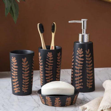 Fern Leaf 4-Piece Bath Set - Black