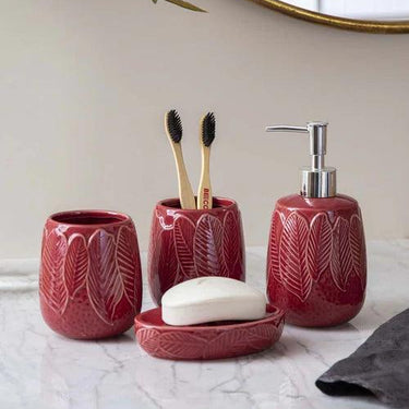 Autumn Leaves 4-Piece Bath Set - Red