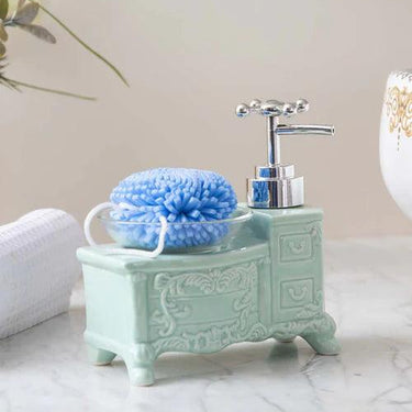 Retro Cabinet Soap Dispenser w/ Loofah Scrubber - Blue