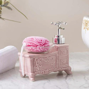 Retro Cabinet Soap Dispenser w/ Loofah Scrubber - Pink