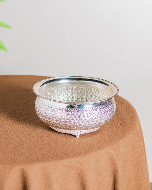 Foliole Embossed Silver Plated Brass Bowl - 10"