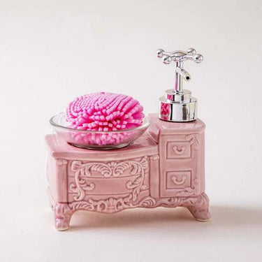 Retro Cabinet Soap Dispenser w/ Loofah Scrubber - Pink