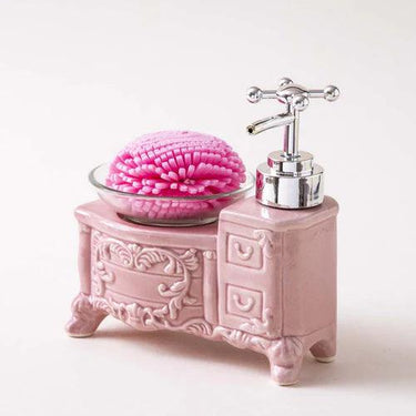 Retro Cabinet Soap Dispenser w/ Loofah Scrubber - Pink