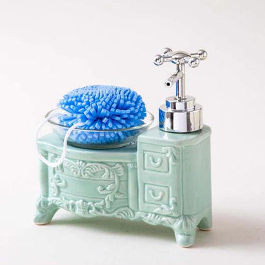 Retro Cabinet Soap Dispenser w/ Loofah Scrubber - Blue