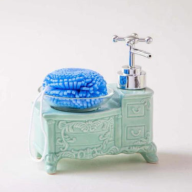 Retro Cabinet Soap Dispenser w/ Loofah Scrubber - Blue