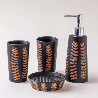 Fern Leaf 4-Piece Bath Set - Black