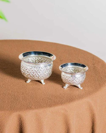 Petals Embossed Silver Plated Serving Bowl - Small - 4"