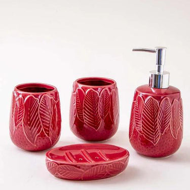 Autumn Leaves 4-Piece Bath Set - Red