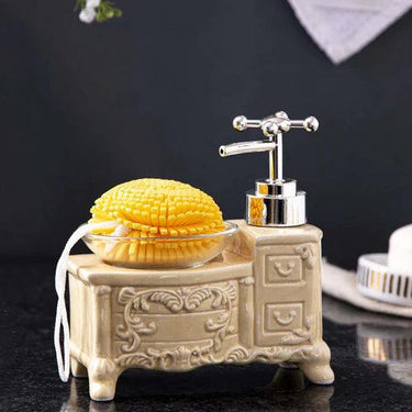 Retro Cabinet Soap Dispenser w/ Loofah Scrubber - Beige