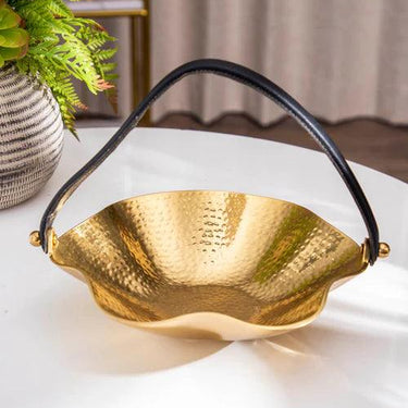 Gold Solid Tray With Leather Handle