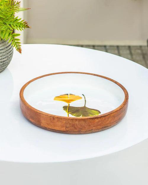 Sea Leaf Round Wooden Tray 12"