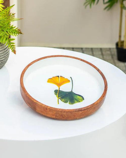 Sea Leaf Round Wooden Tray 12"