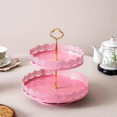 'Lacing Elegance' 2-Tier Cake Stand - Pink