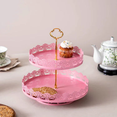 'Lacing Elegance' 2-Tier Cake Stand - Pink