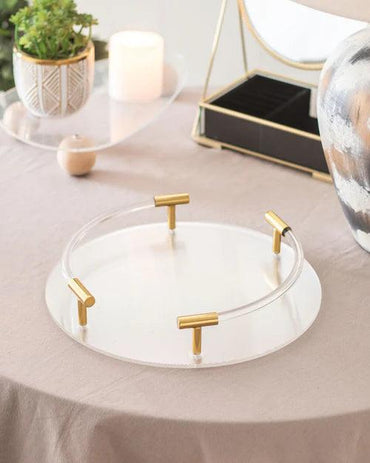 Clear Acrylic Serving Tray with Golden Handles