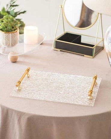 Clear Acrylic Serving Tray with Golden Handles