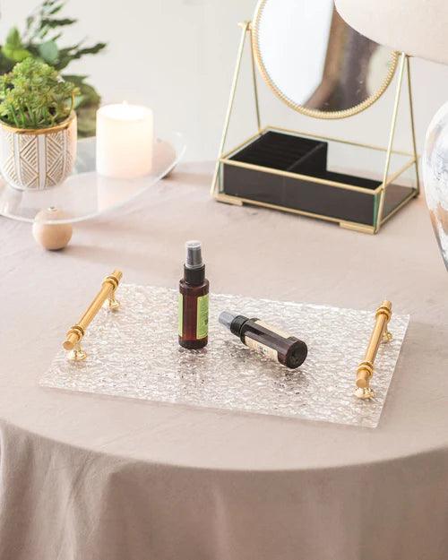 Clear Acrylic Serving Tray with Golden Handles