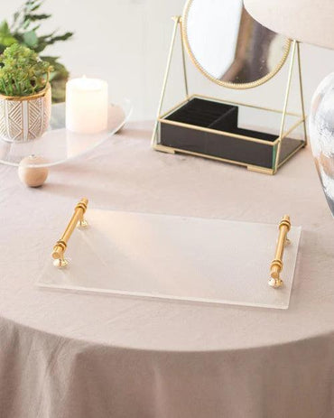 Clear Acrylic Serving Tray with Golden Handles
