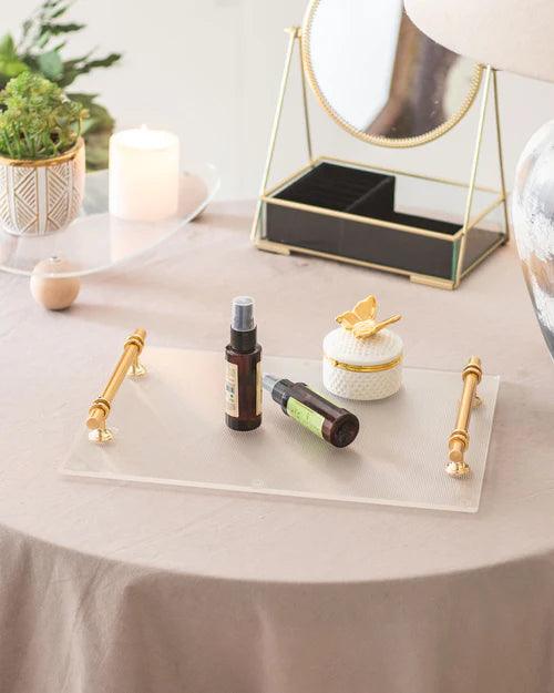 Clear Acrylic Serving Tray with Golden Handles