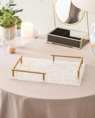 Clear Acrylic Serving Tray with Golden Handles