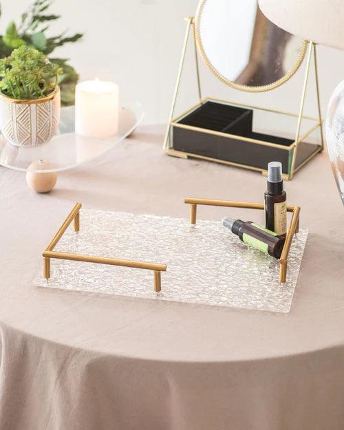 Clear Acrylic Serving Tray with Golden Handles