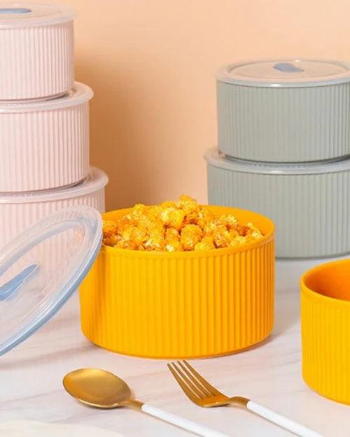 Ribbed 3 Piece Lunch Box with Lid - Orange