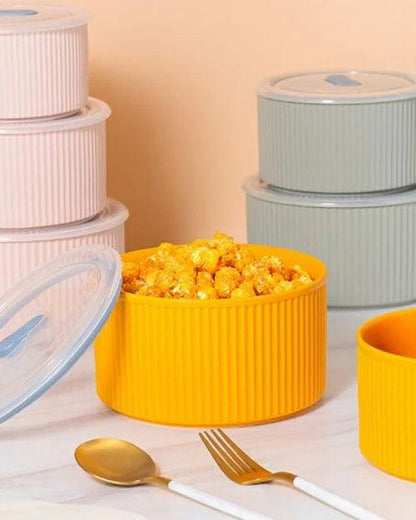 Ribbed 3 Piece Lunch Box with Lid - Orange