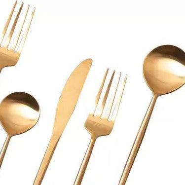 SET OF 5 CUTLERY SET FOR DINING TABLE KITCHEN , SPOON FORK SET(Gold) Stainless Steel Cutlery Set  (Pack of 5)