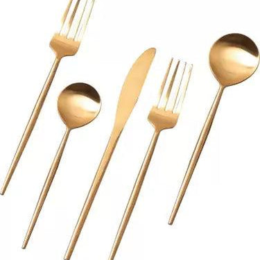 SET OF 5 CUTLERY SET FOR DINING TABLE KITCHEN , SPOON FORK SET(Gold) Stainless Steel Cutlery Set  (Pack of 5)