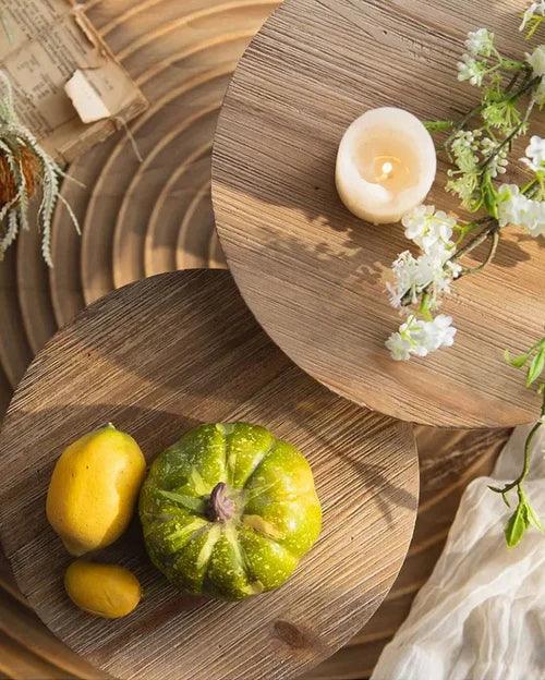 Vintage Artistic Round Wooden Serving Tray