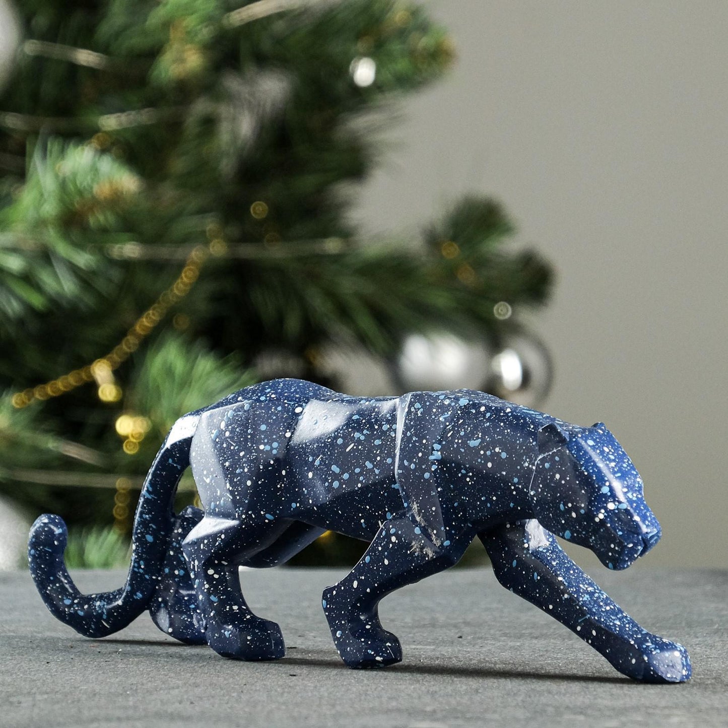 Geometric Panther Statue , Artistic Blue