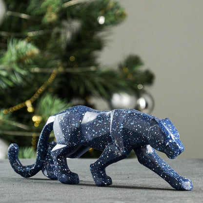 Geometric Panther Statue , Artistic Blue