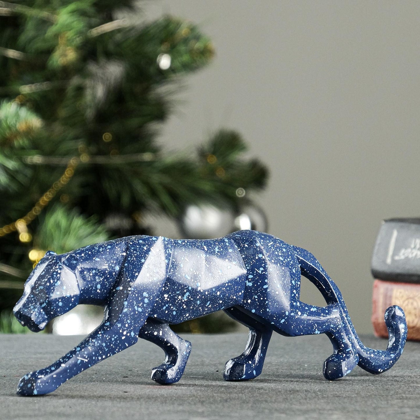 Geometric Panther Statue , Artistic Blue