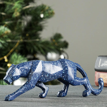 Geometric Panther Statue , Artistic Blue
