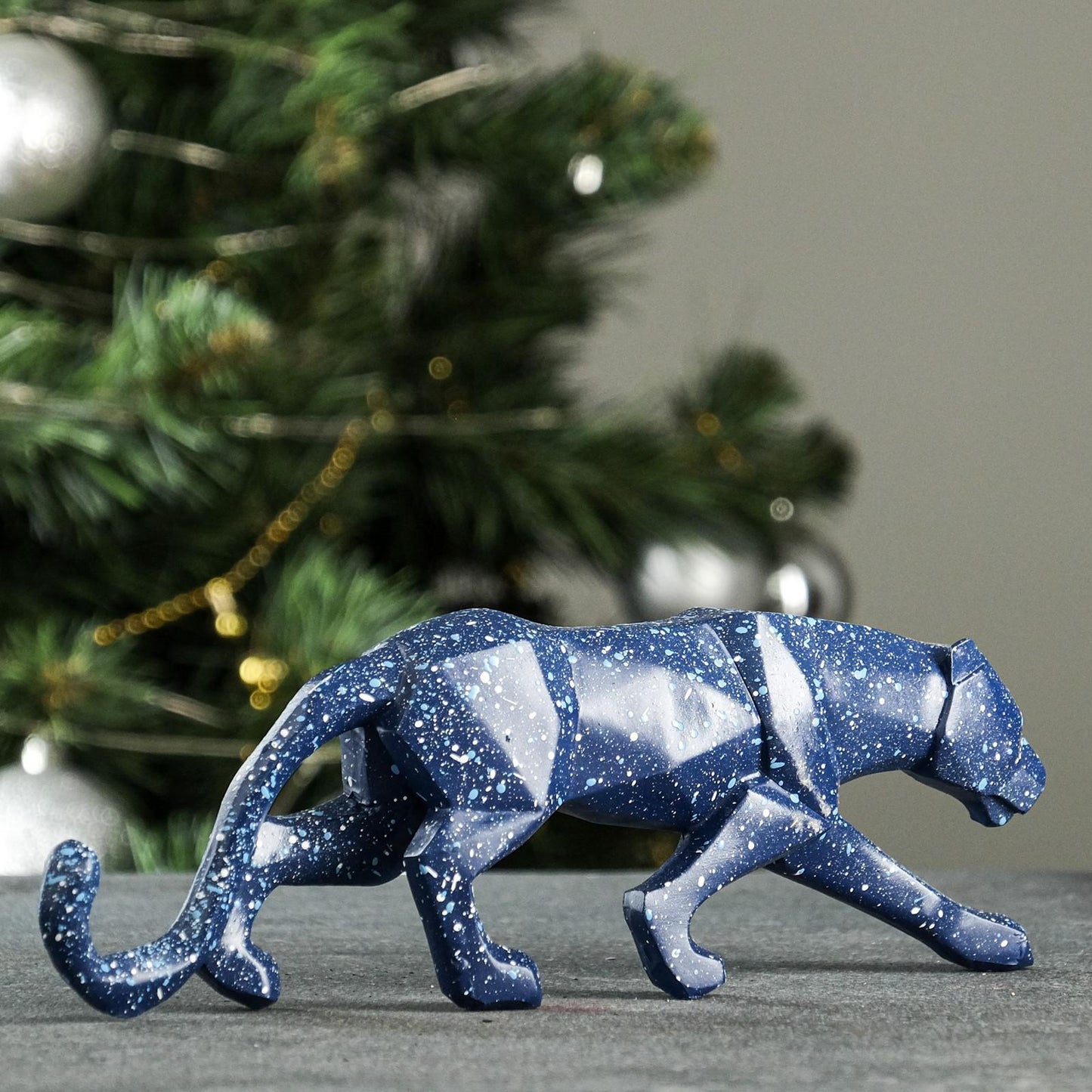 Geometric Panther Statue , Artistic Blue