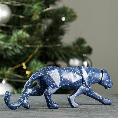 Geometric Panther Statue , Artistic Blue