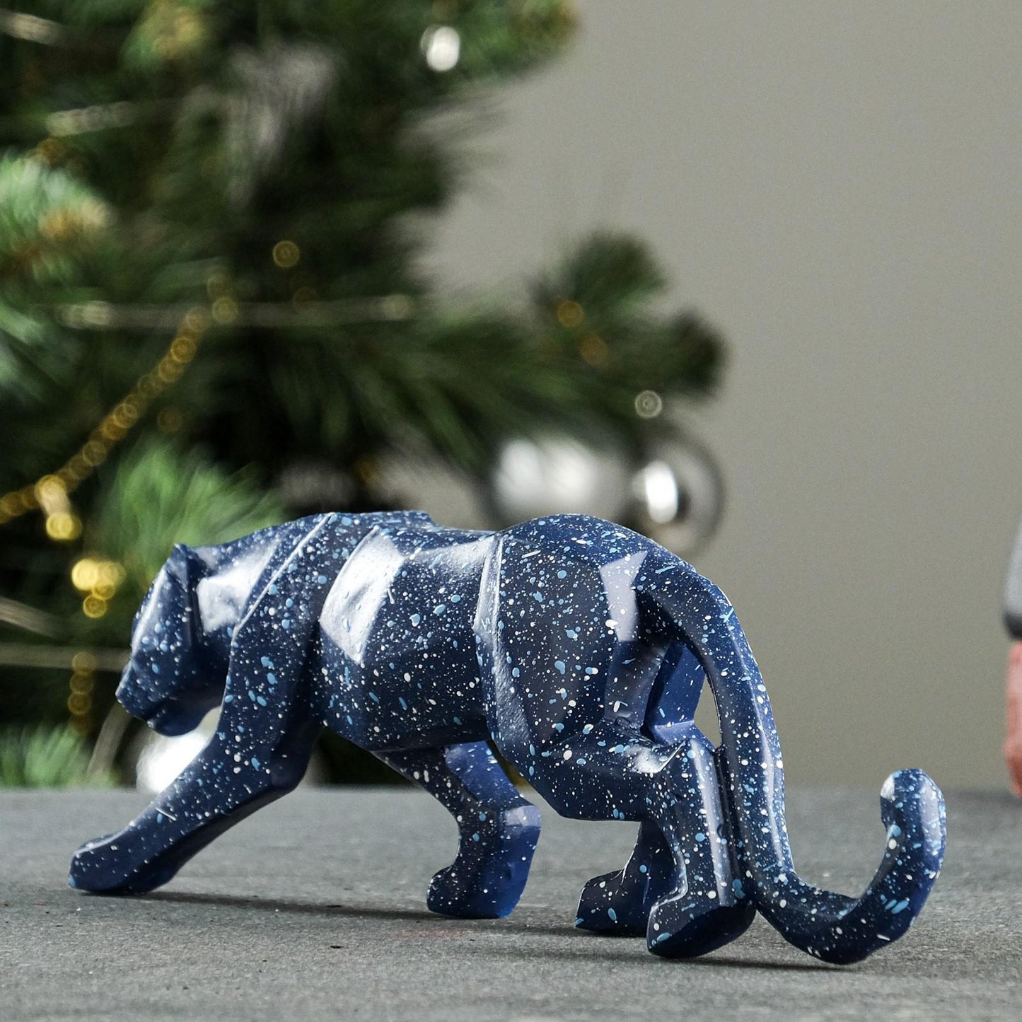 Geometric Panther Statue , Artistic Blue